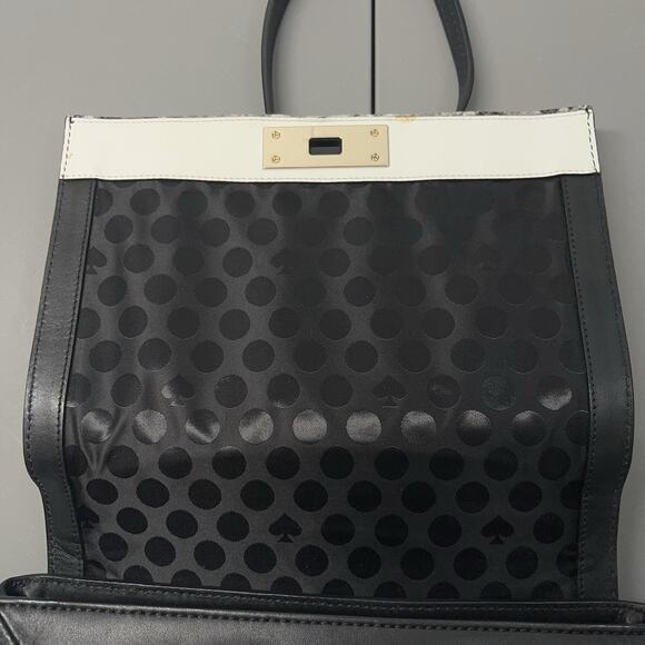 Kate Spade Magnolia Park Large Laurel Satchel Snake Embossed Leather Black White - Picture 8 of 16